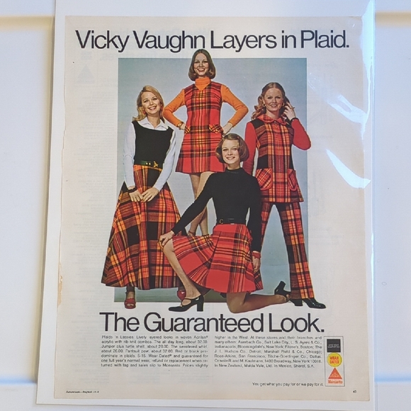 Vintage 1972 Seventeen Magazine Ad Monsanto Vicky Vaughn Plaid Dresses Retro 70s